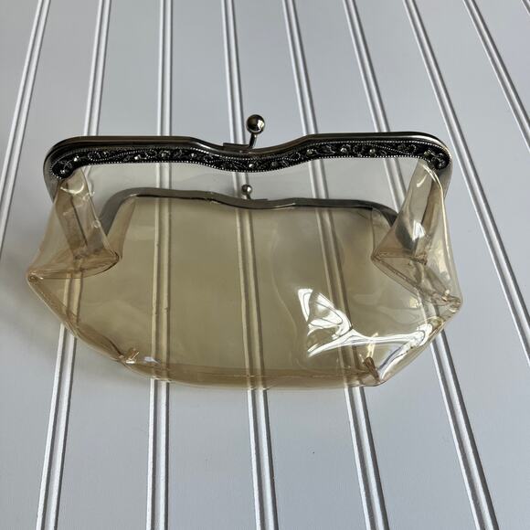 Vintage Clear Vinyl Purse Cluth ornate metal frame kiss lock 60's 70's - Picture 3 of 10